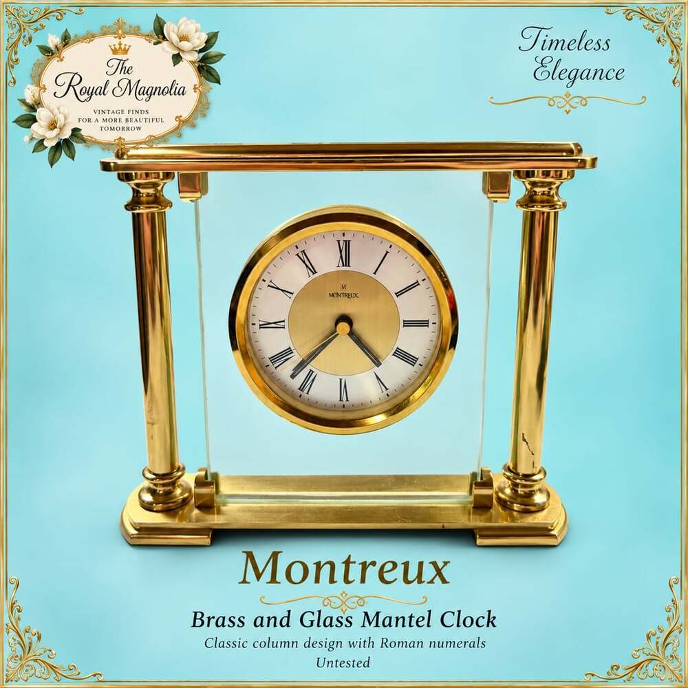 Montreux Brass and Glass Mantel Clock Classic Column Design with Roman Numerals